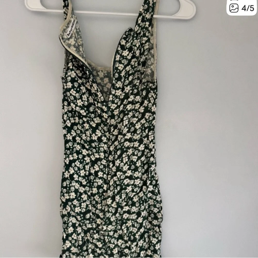 Reformation Forest Green Mini Dress with Cream Floral Print - Picture 3 of 6